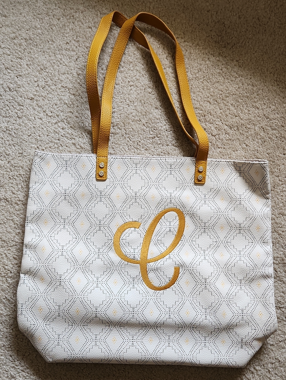 thirty-one White Tote with Marigold Yellow Handles and Monogram C